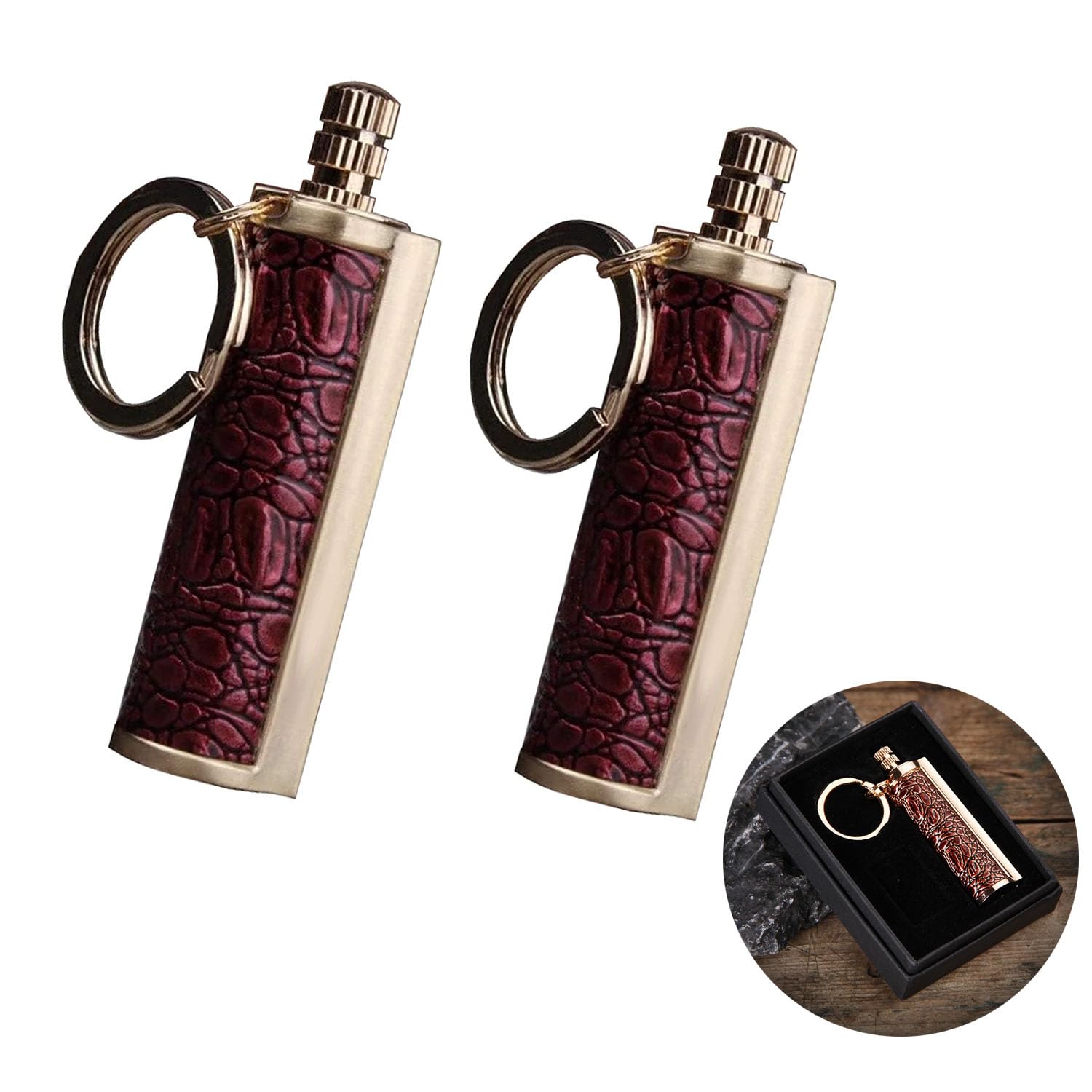 Fire Starter Lighter Waterproof Flint Match Metal Matchstick Permanent Keychain Outdoor Camping Match Lighter(Sold without Fluid) (Gold + Gold)