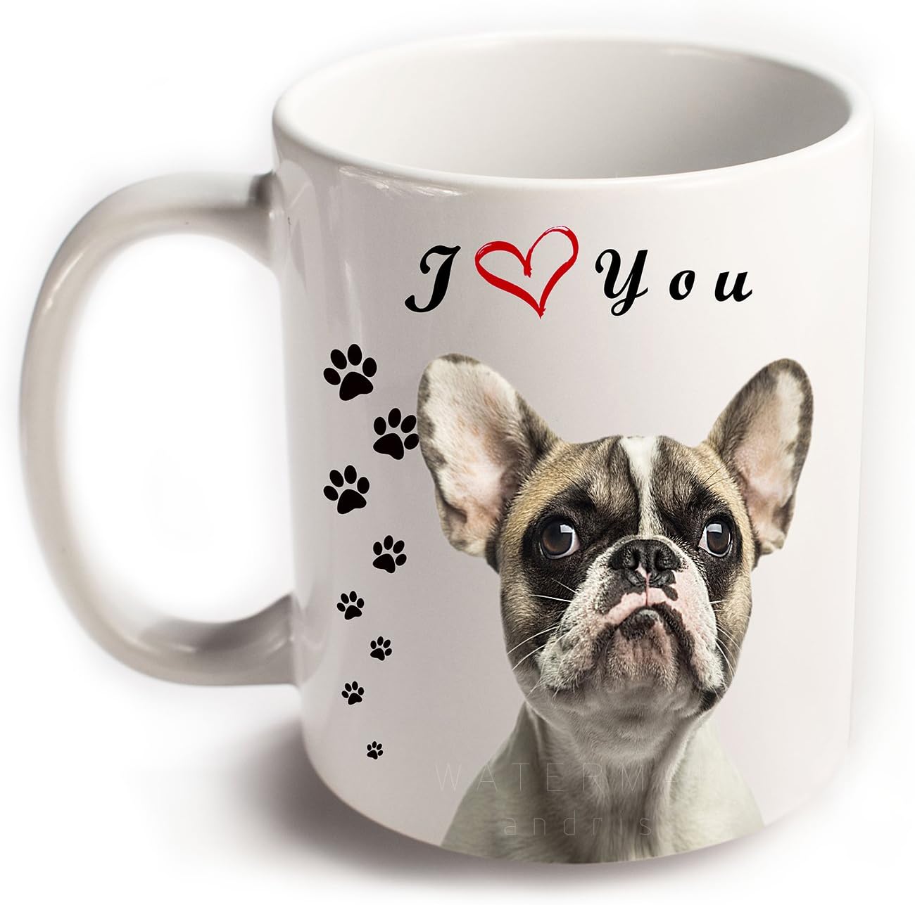 I Love You French Bulldog dog white ceramic mug with print on both sides, great gift for coffee tea lovers