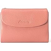 DAMAIKE Wallet Women Bifold Genuine Leather Female Cash Wallet, Large Capacity Ladies Wallet with Card Holders, ID Window, Zipper Coin Pockets, Magnetic Closure (Rubber Red)