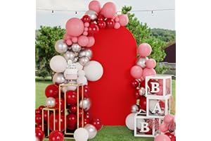 Red Arch Cover Backdrop Fabric- Yvmeu Wedding Spandex Arch Cover Stretchy Backdrop Fitting Double-Sided Round Top Chiara Backdrop Cover for Party Birthday Baby Shower Decor (7.2 x 4 ft, Red)