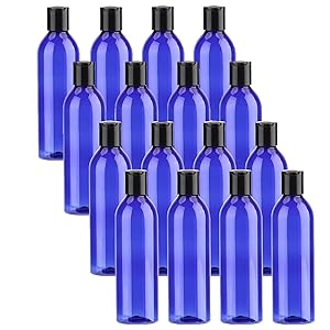 Bekith 16 Pack Blue Empty Plastic Squeeze Bottles with Flip Cap - 8oz Travel Containers For Shampoo, Lotions, Liquid Body Soap, Creams