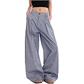 Veryin Women's Wide Leg Pants Plaid Lounge Pants High Waist Straight Casual Loose Checkered Trousers with Pockets