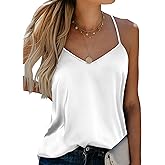 Ekouaer Women's 2 Pcs Satin Camisole Silky Pajama Tank Tops V Neck Soft Spaghetti Strap Loose Basic Sleepwear