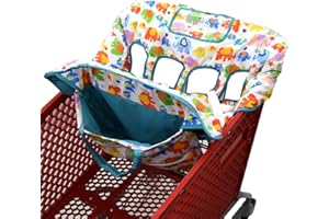 LOVE&GO Twin Double Shopping Cart Cover for Baby Siblings with Carrying Case. Fit Wholesale Warehouse Grocery Stores Like Costco SAMS Club (Colorful Elephant)