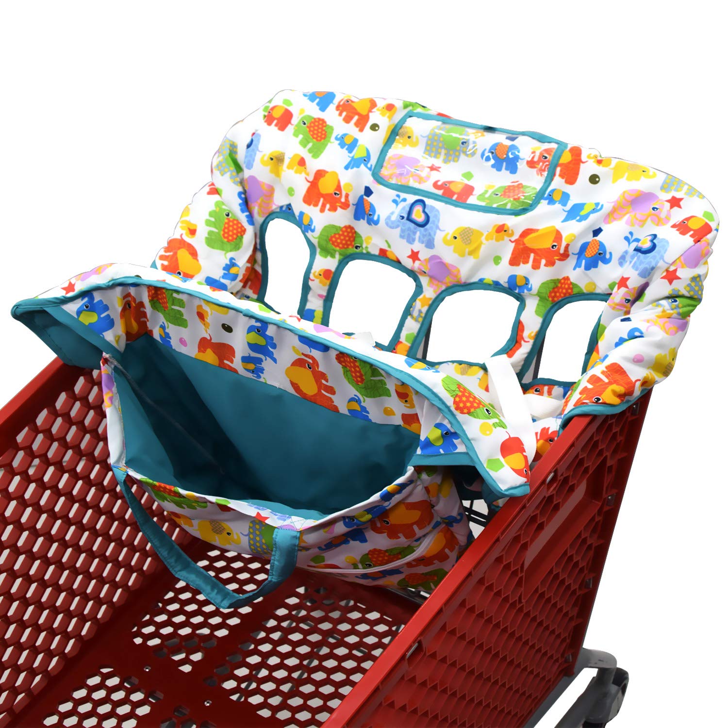Photo 1 of Twin Double Shopping Cart Cover for Baby Siblings with Carrying Case. Fit Wholesale Warehouse Grocery Stores Like Costco SAMS Club (Colorful Elephant)