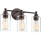 FEMILA 3-Light Vanity Light,Farmhouse Bathroom Light Fixtures,Metal Wall Sconce with Clear Glass Shade,Oil Rubbed Bronze Fini