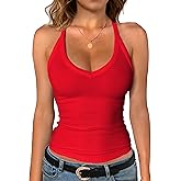 Jar of Love Women's Workout Tank Top with Built-in Shelf Bra-V-Neck Racerback Ribbed Cami for Gym, Yoga, Running