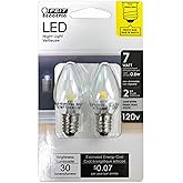 Feit Electric BPC7/LED 0.6 Watt Non Dimmable C7 Candelabra Base, Clear, LED Night Light Bulb, 2-Bulb, 4000K Cool White