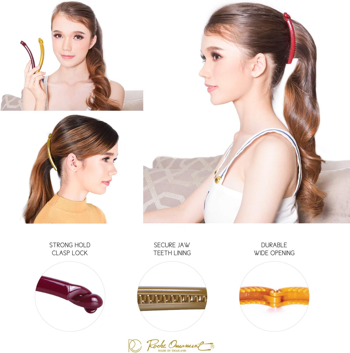 RC ROCHE ORNAMENT 6 Pcs Womens Thin Banana Ponytail Maker Holder Cute Secure Grip Hair No Slip Girls Ladies Beauty Fashion Accessory Clamp Clasp Clip - Image 3