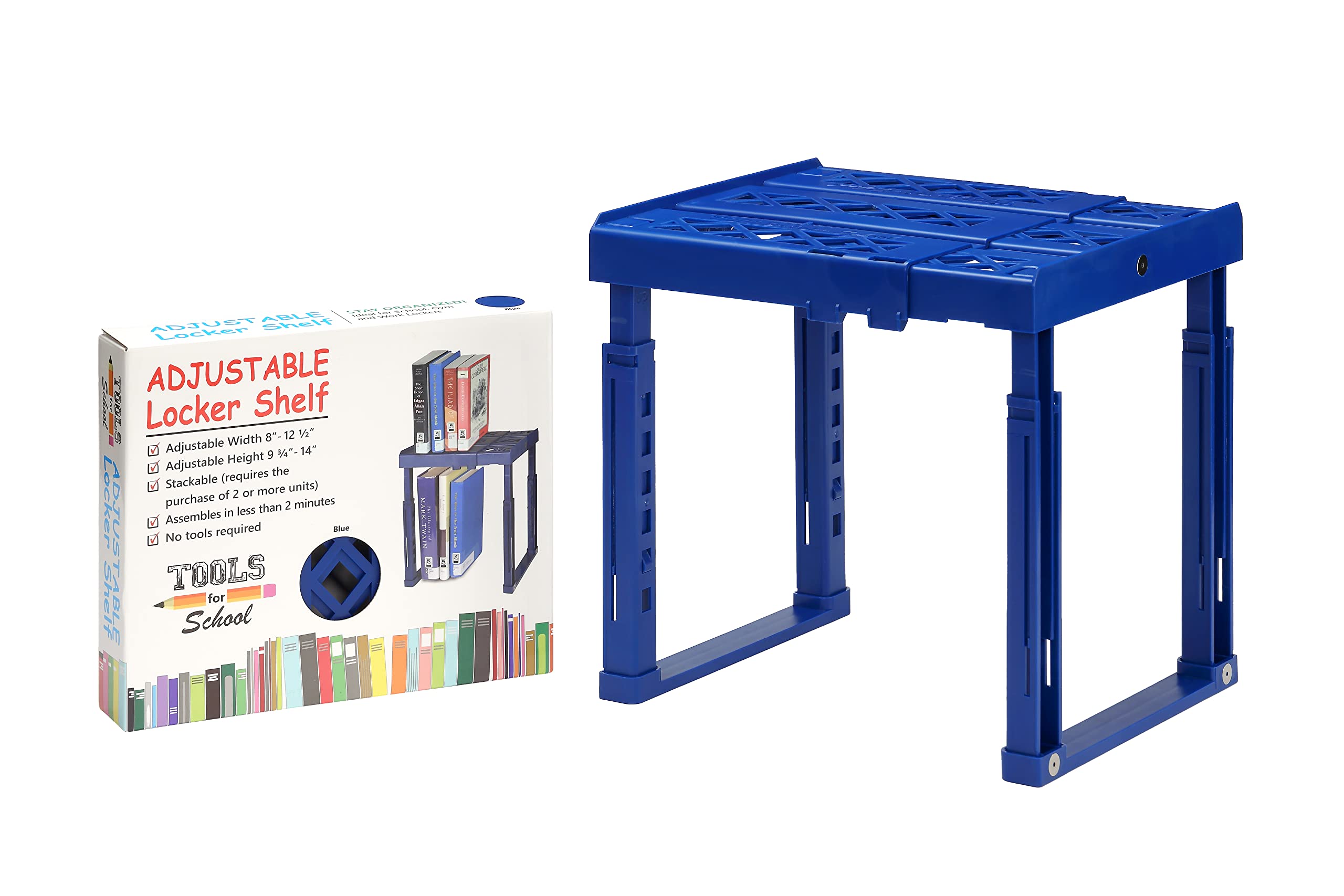 Photo 1 of Tools for School Adjustable Locker Shelf Strong ABS Plastic - Width Adjusts from 8"-12.5" & Height Adjusts from 10"-14" - Patented Design - Beware of imatations - (Blue)