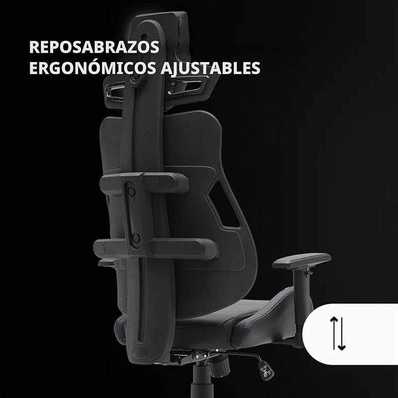 Mars Gaming MGC-ELITE, Cadeira Gamer Ergonómica, Encosto Flexível Adaptativo, Apoios de Braços Ajustáveis 2D, Assento Reclinável, Acabamento em Pele PU, Cadeira de Escritório com Jantes XL, Pistão a Gás Classe 4, Azul