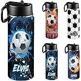 Customized Kids Insulated Bottle, Personalized Water Bottle with Name, Stainless Steel Thermo with Straw, Suitable for Boys, Basketball, Baseball, Football，18 ounces - back-to-school gift（Soccer）