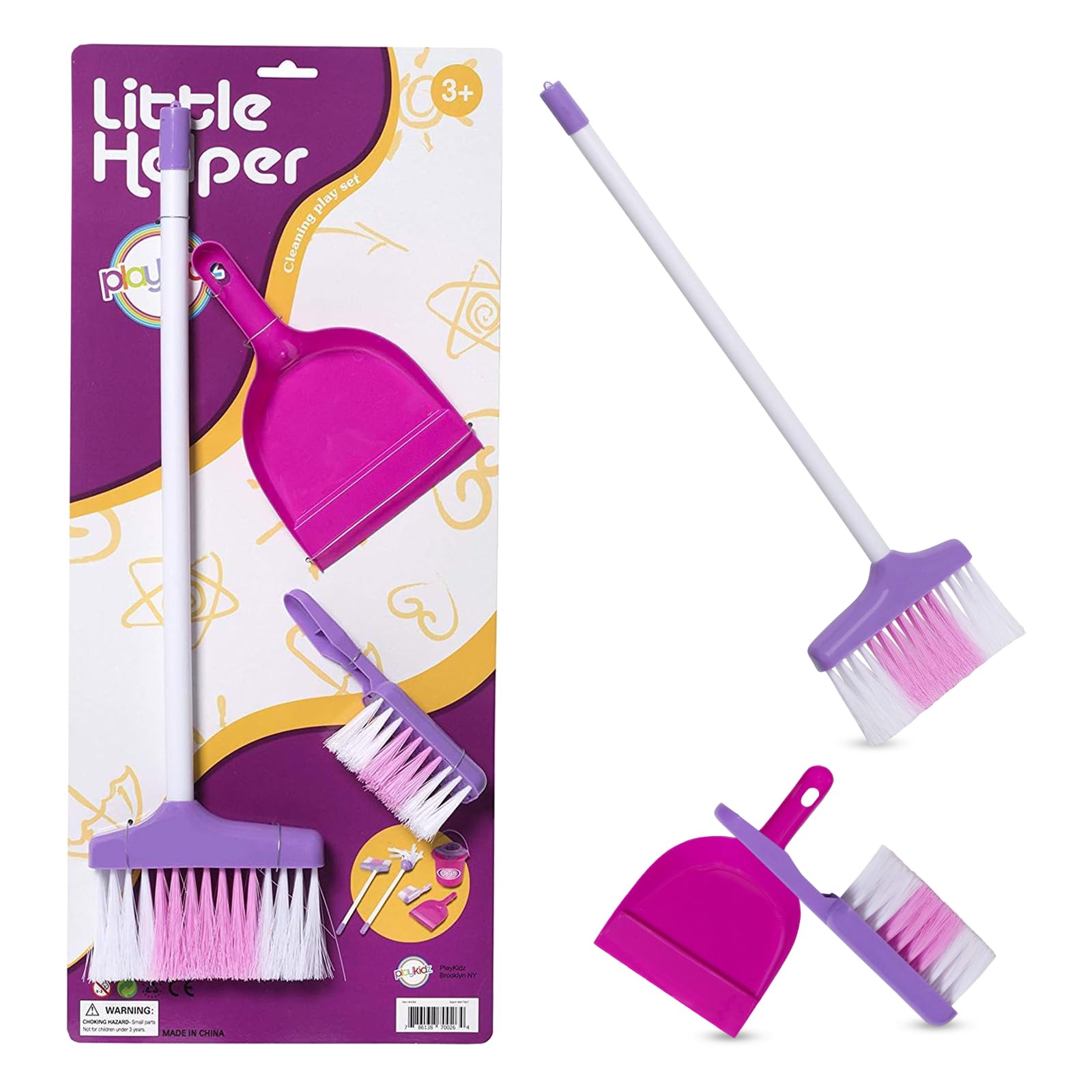 Playkidiz Kids Cleaning Set - Cleaning for Kids Include 3 Clearing Toys Broom, Dustpan and Brush, Great Toy Gift for Children – Perfect for toy cleaning set for toddlers
