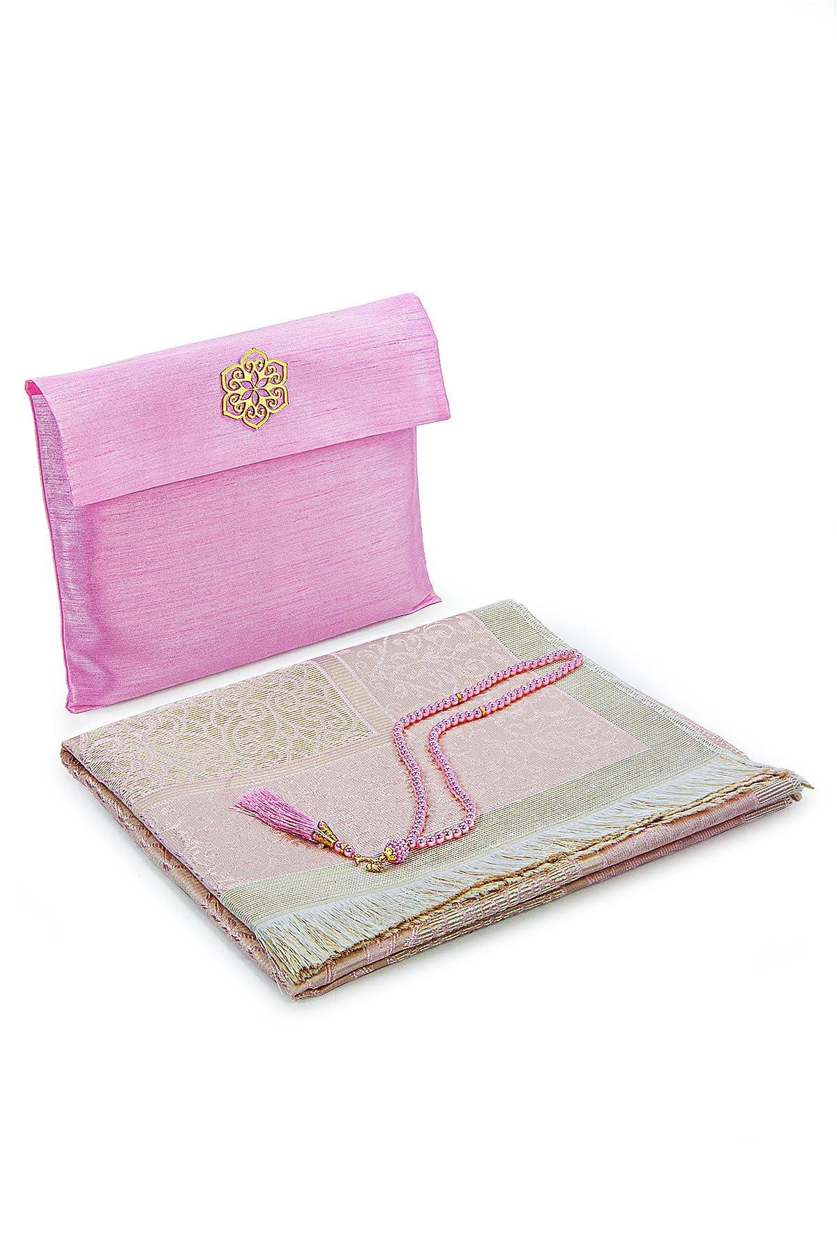 ihvan online Muslim Prayer Rug with 99 Beads Tasbih & Travel Bag, Soft Taffeta Sajadah, Lightweight & Foldable Janamaz, Portable Prayer Mat, Islamic Gift for Eid, Ramadan, Hajj & Umrah, Pink