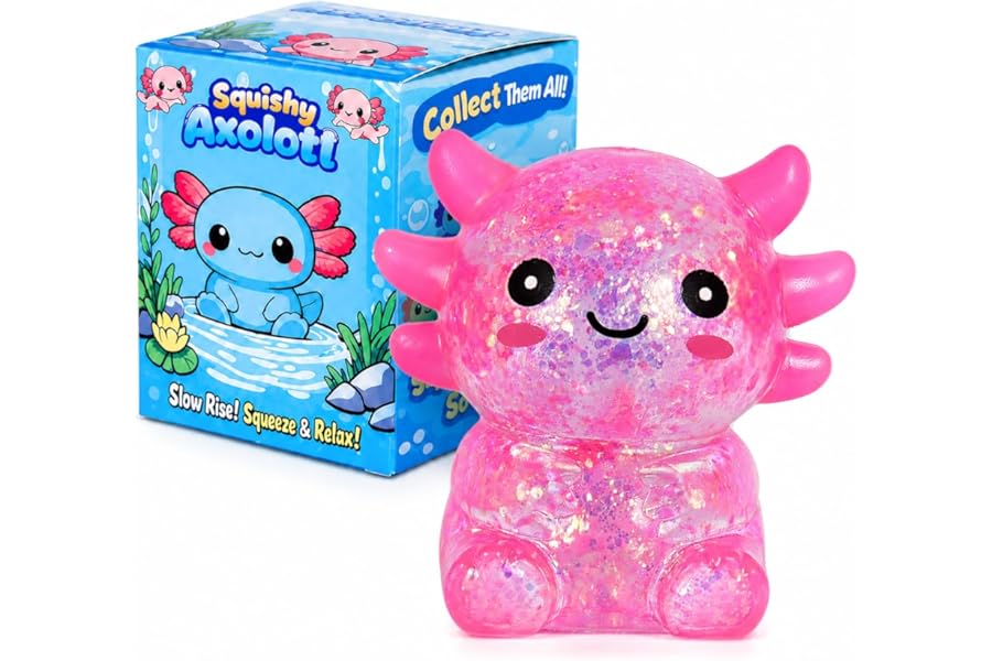 GSOOUOLD Axolotl Squishy Stress Ball, Soft TPR Squeeze Toy, Cute Axolotl Fidget Toy for Stress Relief, Anxiety Calming Sensory Toy for Kids Adults(Pink Seated Axolotl)