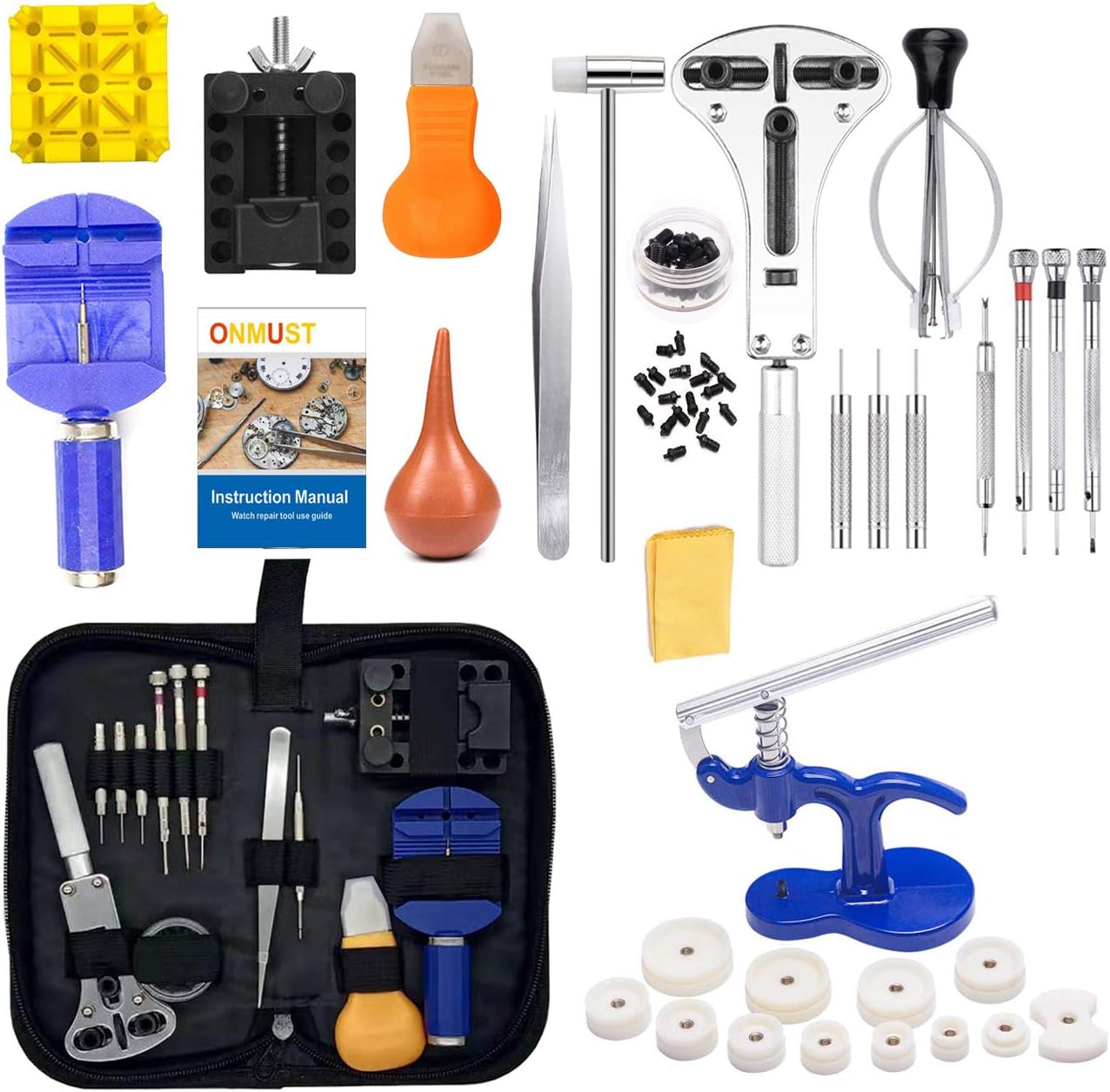 Onmust Watch Repair Kit, Watch Battery Replacement Tool Kit Watches Link Remover Kit Set with Carrying Case: Home Improvement