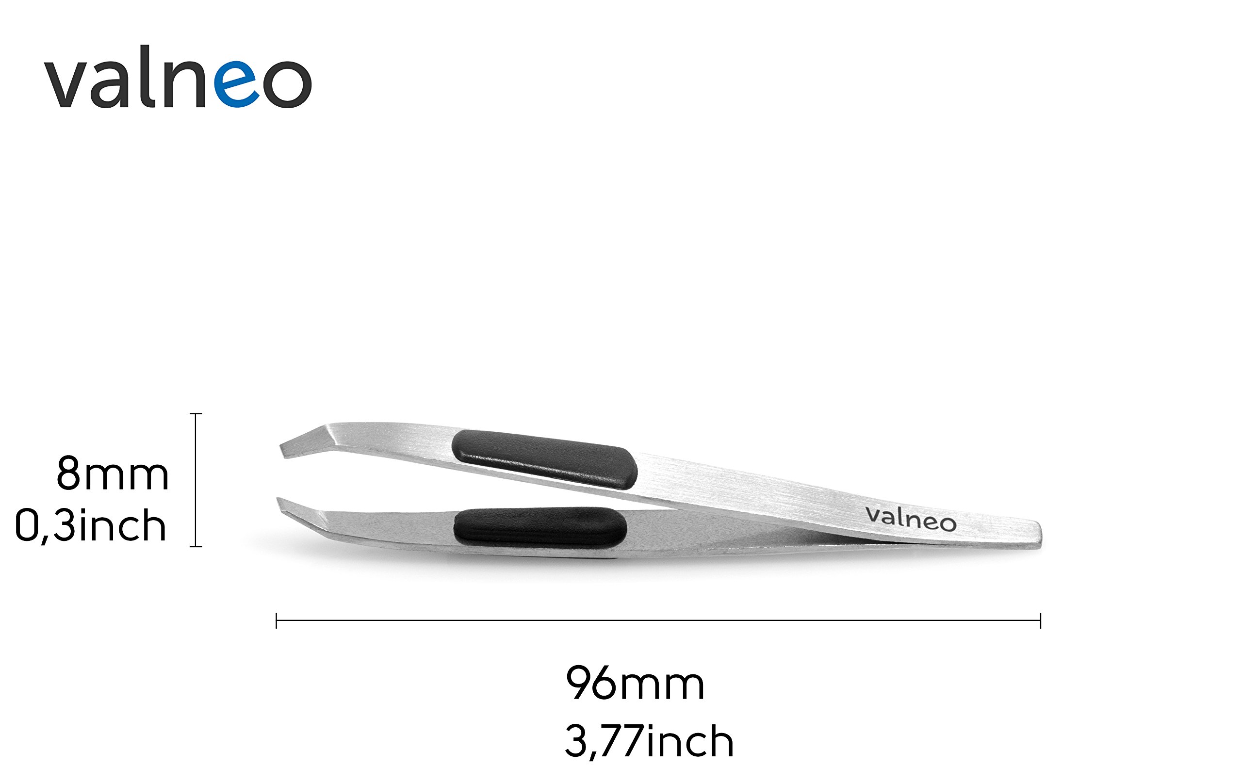 VALNEO Edelstahl Pinzette mit Ergonomie-Fingerauflage, Aufbewahrungsetui und präziser Spitze | 2 Jahre Zufriedenheitsgarantie | Haarentfernung, Augenbrauenpinzette Set