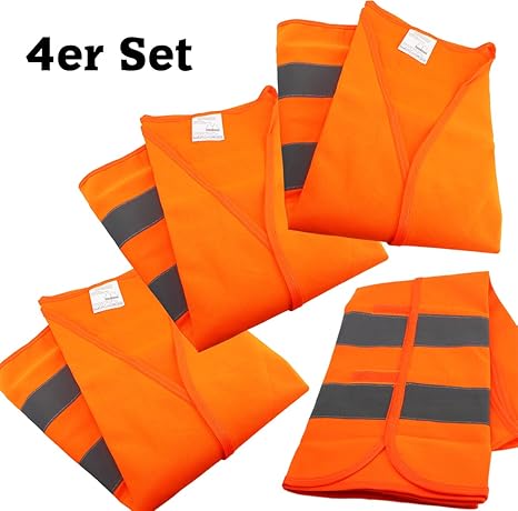 GYD 4 Stück Warnweste für Kinder, Sicherheitsweste, Pannenweste EN 471 orange mit Reflektorstreifen und Klettverschluss Unive