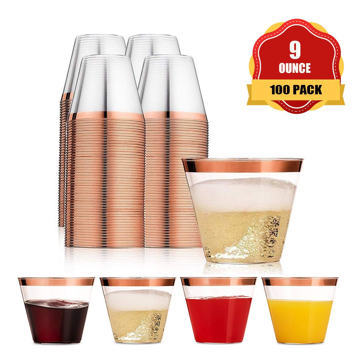 Rosegold Funhoo 100 Pack 9 Oz Plastikbecher Trinkbecher Einweg Durchsichtig Trinkgefass Mit Rose Goldenem Rand Fur Party Geburtstag Hochzeit Bar Cafe Hotel Geschirr Besteck Glaser Geschirr Medsegmt Com Br