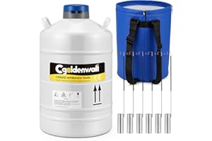 CGOLDENWALL 20L Liquid Nitrogen Container Cryogenic Container LN2 Tank Aluminum Alloy Dewar Liquid Nitrogen Dewar with 6 Canisters and Carry Bag
