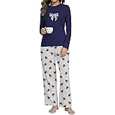 COSSEN Women's Pajamas Sets 2 Piece Sleepwear, Long Sleeve Bow Embroidered Top and Pants with Pocket Soft Lounge Pjs