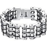 XKCL BMART Men's Bracelet ,Motorcycle Mechanical Bicycle 316L Stainless Steel Silver Chain Bracelet (Silver Black)