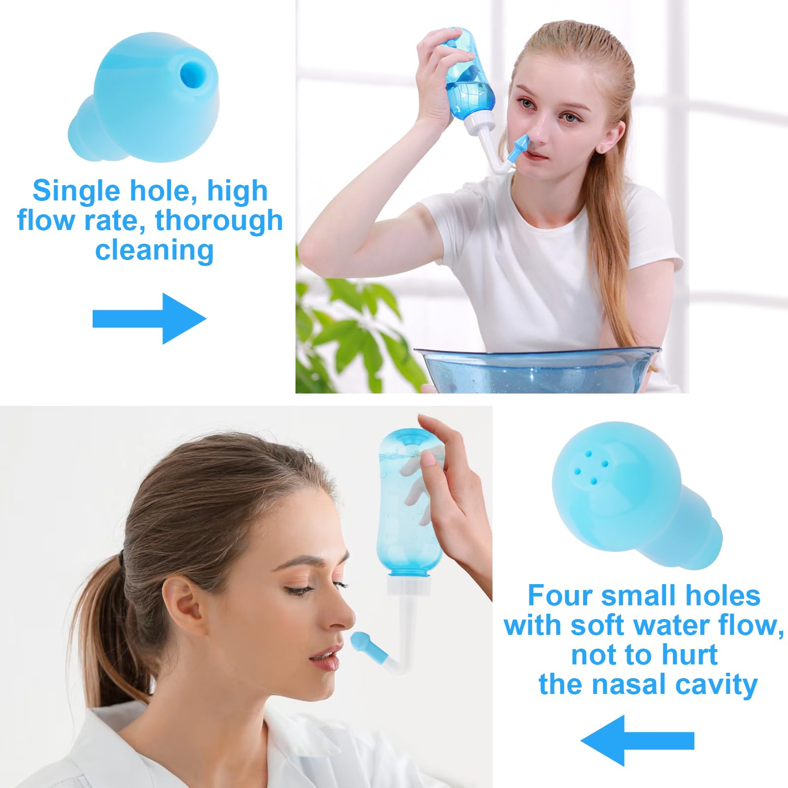 Miruchertter Nasal Wash Bottle Neti Pot Sinus Rinse 300ml Nose Wash Cleaner Sinus Rinse Bottle for Effective Nasal Irrigation Ideal for Adults and Kids BPA Free, Blue