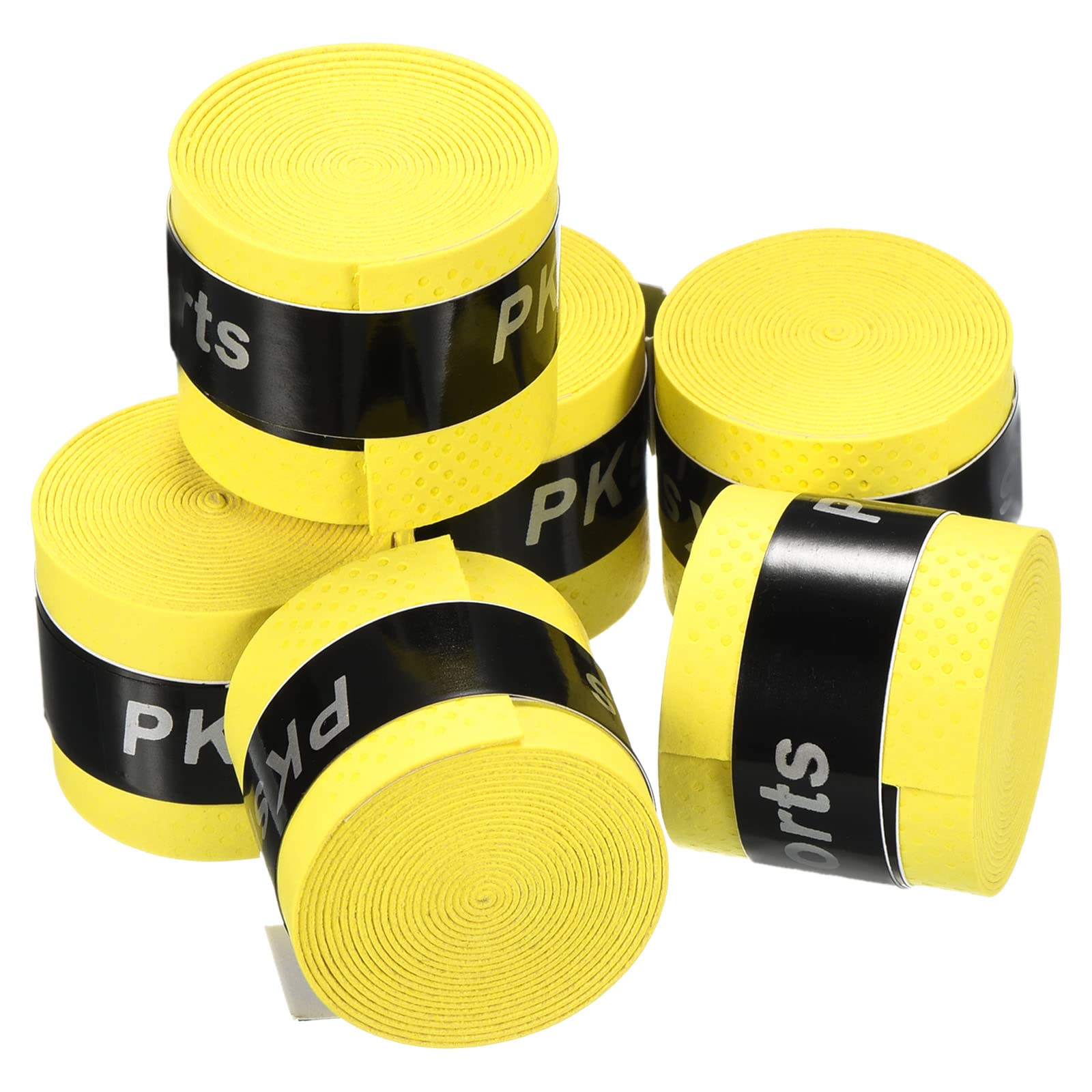 PATIKIL 43.3" Tennis Racket Grip Tape, 6 Pack PU Overgrip Round Groove Non-Slip Absorb Sweat for Badminton Fishing Rod, Yellow