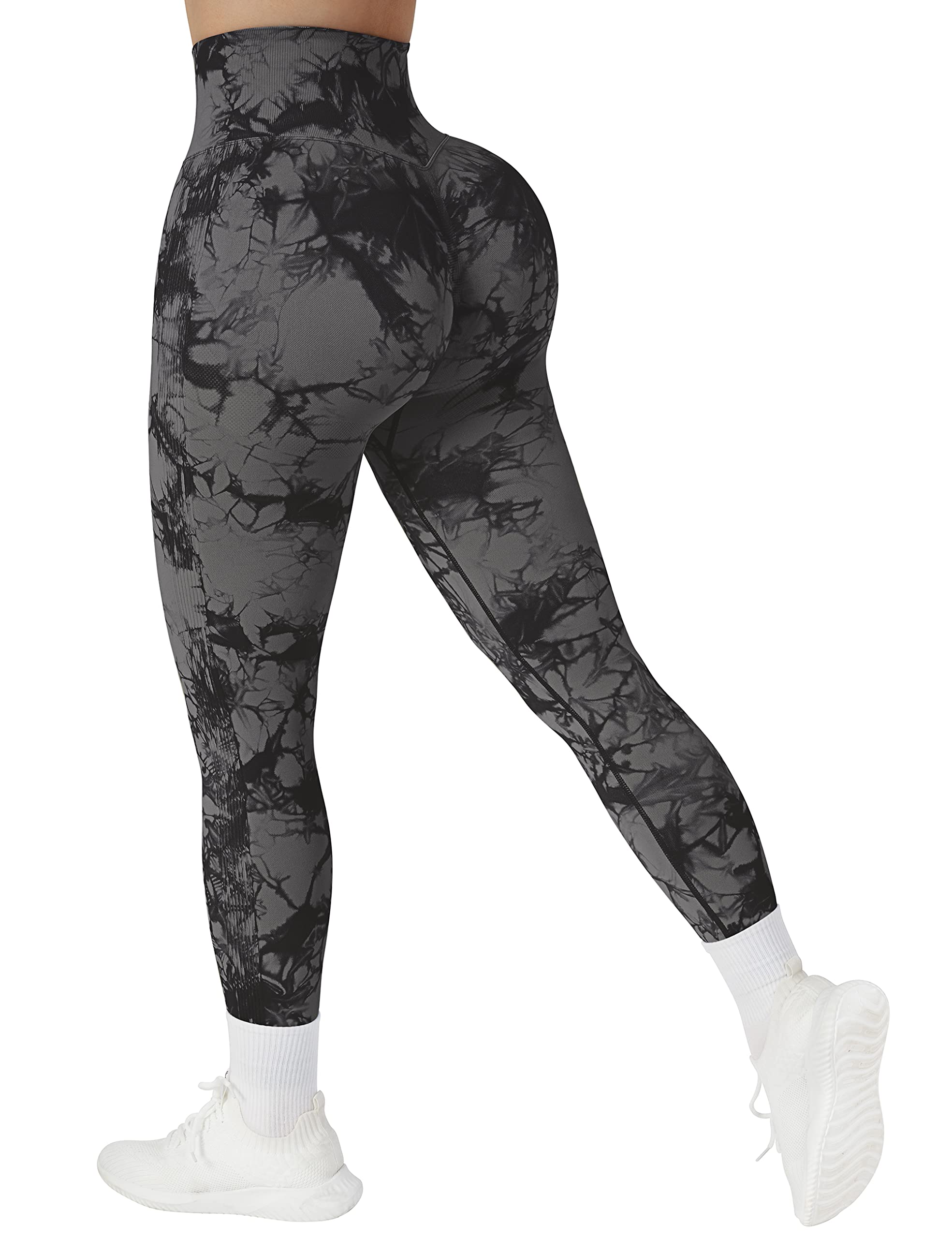 Photo 1 of *** UNKNOWN SIZE*** RXRXCOCO Women Scrunch Butt Lifting Leggings Seamless High Waisted Leggings Tummy Control Yoga Pants Compression Workout Tights Medium Tie Dye Grey