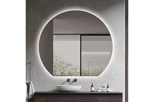 Niccy Half Moon Round LED Mirror for Wall, 40" Round Irregular LED Mirror with Anti-Fog, 3-Color Adjustal, Dimmable, Semi Circle Frameless Makeup Mirror for Bathroom, Explosion-Proof
