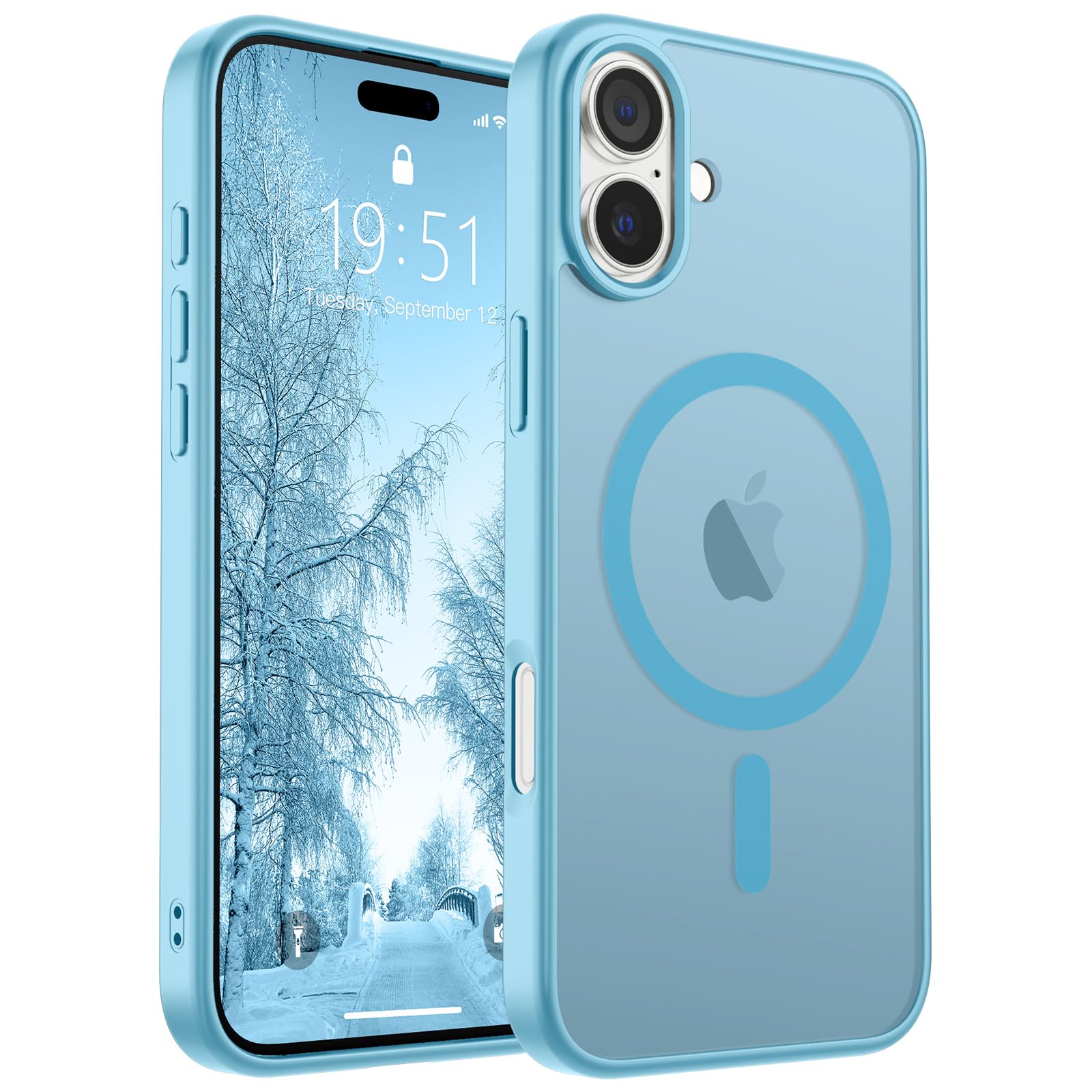 Photo 1 of SUPFINE Magnetic for iPhone 16 Plus Case(Compatible with MagSafe)(Military Grade Drop Protection) Slim Translucent Matte Shockproof with Anti-Fingerprint Phone Case,Light Blue