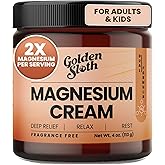 Golden Sloth Magnesium Lotion for Sleep, Muscle Soreness & Cramps Relief - Unscented - For Kids & Adults - 2 Types of Magnesium, Made in USA, All-Natural - Calming Magnesium Cream