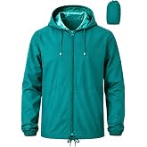 Uposiut Mens Windbreaker Rain Jacket Waterproof Raincoat | Packable Lightweight with Hooded 10,000 mm H₂O Waterproof Rating S-5XL for Cycling Running Hiking Fishing