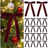 Hekocap 18 Pcs Burgundy Velvet Bows for Christmas Tree – Burgundy Velvet Christmas Tree Bows, Holiday Decorations for Garland Wreath Bow (5 * 7", 1" Wide)