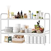 HADWER Expandable 2-Tier Under Sink Organizer, 8 Removable Plastic Boards, Tool-Free Installation (White, 2-Tier 8 Boards)