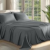 Shilucheng 100% Viscose Derived from Bamboo_ Sheets King Size 6pcs - Ultra Cooling & Silky Soft Bed Sheets, 16" Deep Pocket, Perfect for Hot Sleepers, Hotel Bedding Sheets (Dark Grey)