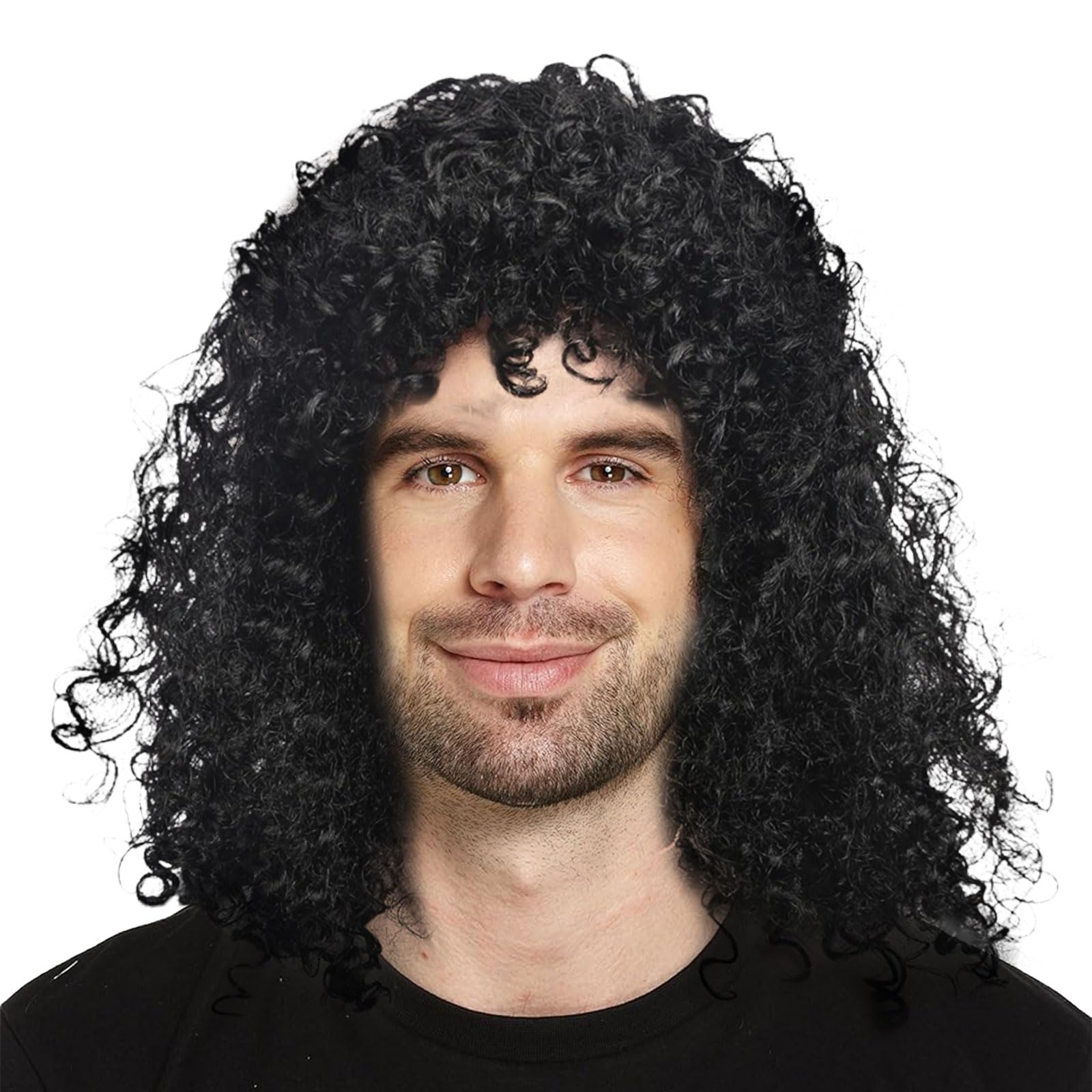 XNIVUIS Black Men's Rock Mullet Wig for Women - Curly African 60s 70s 80s Hippie Style - Fancy Dress for Party, Music Festivals, Carnivals, Halloween