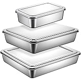 3 Sets Stainless Steel Cake Pan with Lid 13/11/9 Inch Rectangle Baking Bakeware Non-Stick Bread Loaf Pans Baking Pan with Covers for Cakes, Bread, Vegetables (Silver)