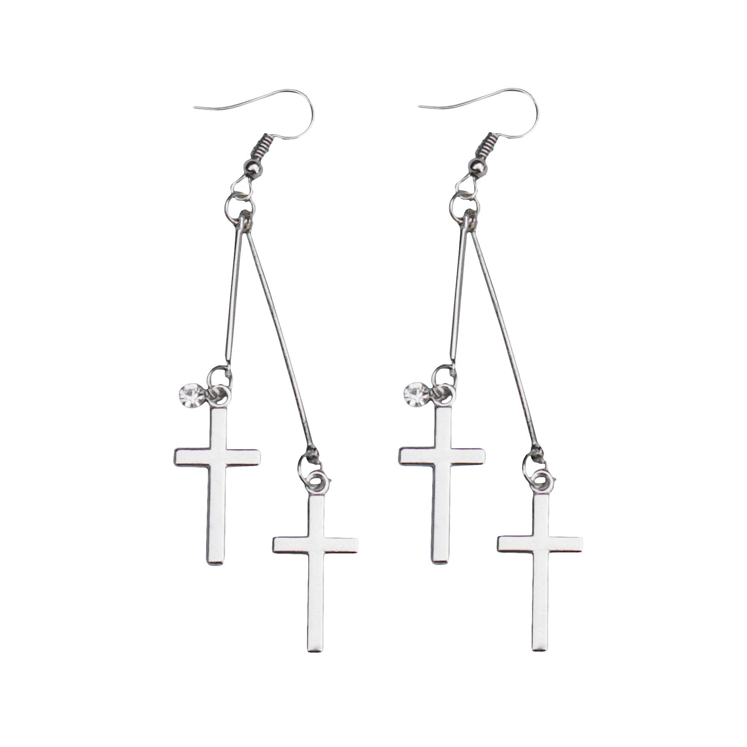 Epiphaneia Two Cross Dangle Earrings for Women Girls Stainless Steel. Christian & Religious Jewelry - Great Gifts for Mom, Daughter, Sister In Law - Mothers Day, Birthday, Christmas, Valentines Gift