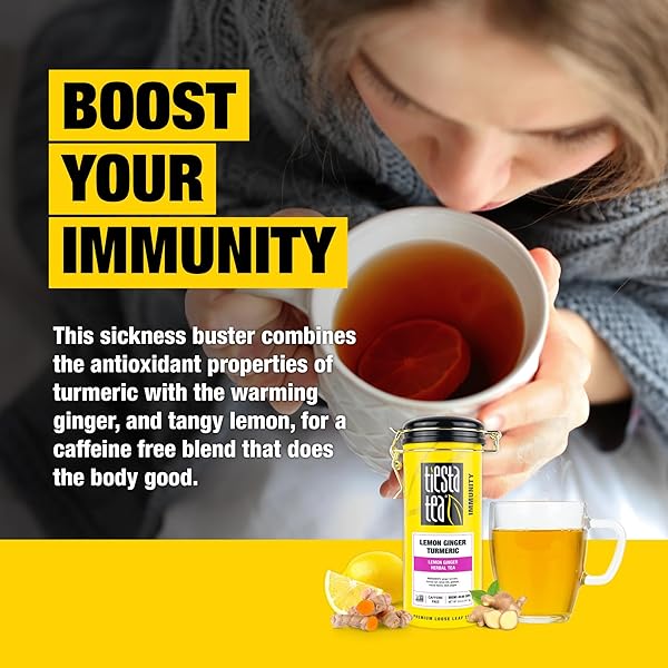 TIESTA TEA – LEMON GINGER TURMERIC, LOOSE LEAF, LEMON GINGER HERBAL TEA, PREMIUM BLEND, NON CAFFEINATED HERBAL, MAKE HOT OR ICED & BREWS UP TO 50 CUPS, 5 OUNCE REFILLABLE TIN