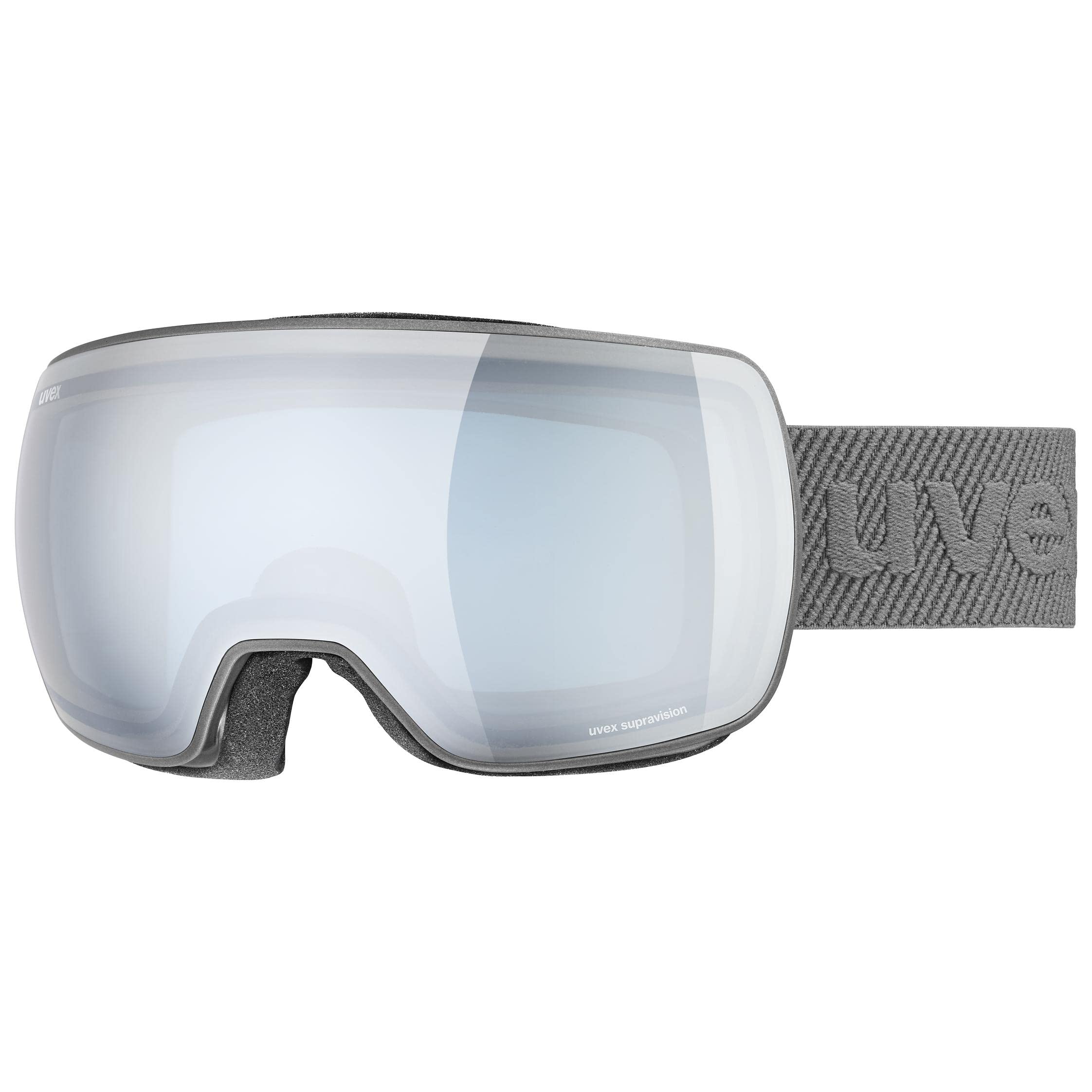 Uvex Compact FM - Ski Goggle for Men and Women - Anti-Fog Technology - No Distortion & Anti-Fog Coating - Rhino Matt/Silver-Blue - One Size