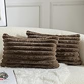 MANDIOO Pack of 2 Decorative Throw Pillow Covers Faux Fur Striped Plush Soft Cushion Covers Pillow Cases Bedroom Living Room Sofa Home 12x20 Inch Dark Brown