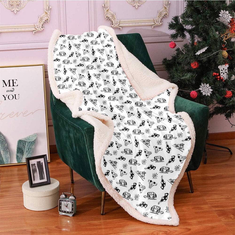 SeptSonne Cars Plush Blanket,Simplistic Various Car and Sun Motifs Go Traveling Journey Adventure Light Thermal Blanket,car Blanket(60x80 Inches,Charcoal Grey and White): Home & Kitchen