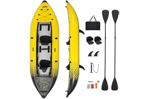 S AFSTAR Inflatable Kayak, 2 Person Canoe with 507 lbs Capacity, Drop-Stitch Floor, All Accessories & Carry Bag, 12.5 ft Large Sit in Tandem Kayak for Fishing, Camping & Exploring for Adults