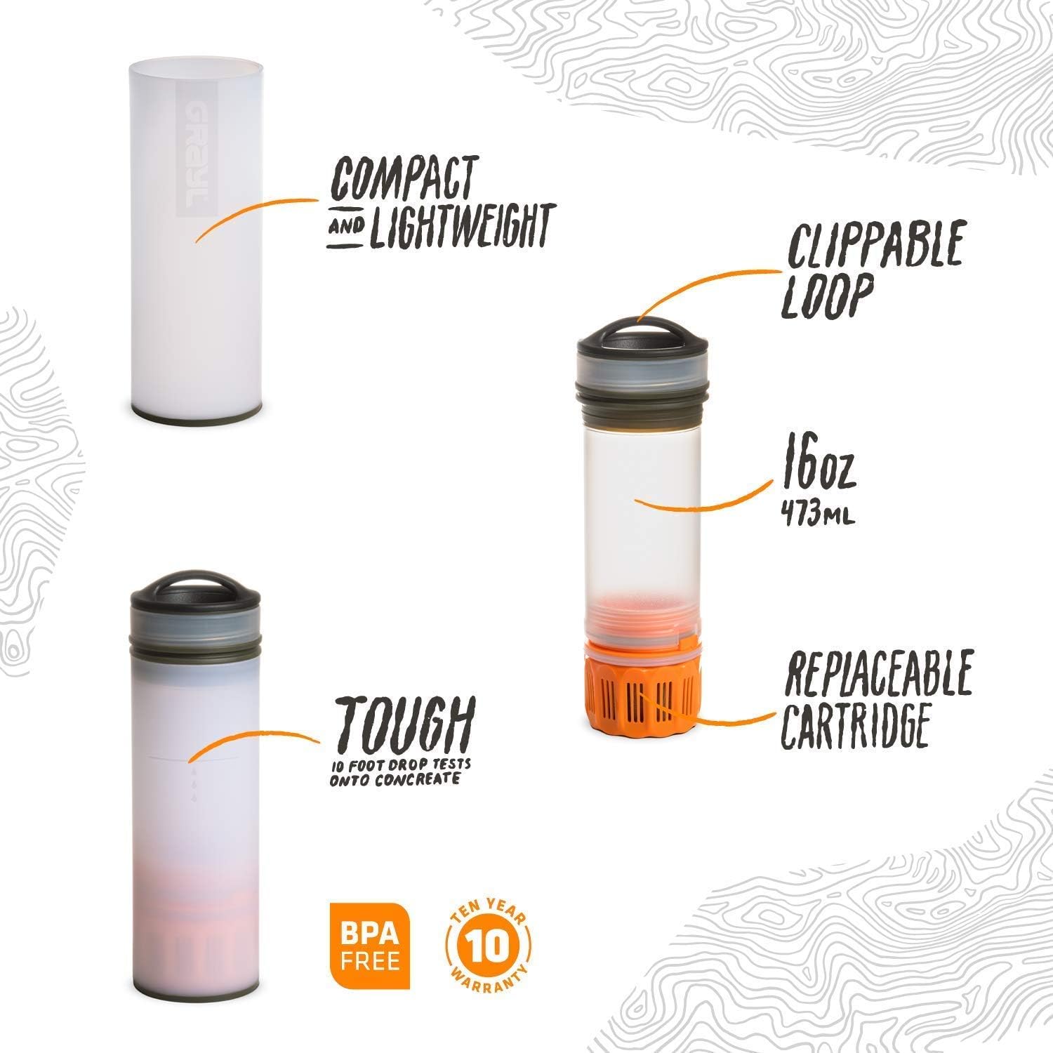 GRAYL Ultralight Water Purifier Bottle + Extra Filter Cartridge [Bundle] for Hiking, Travel, and Emergency Preparedness - Alpine White : Sports & Outdoors