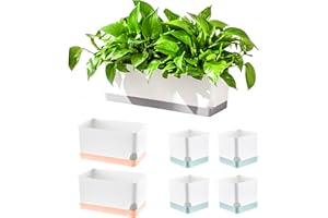 LÁLÁGREEN LaLaGreen Planters for Indoor Plants (7 Pack) Assorted Color Window Boxes, Rectangular Self-Watering System Long Windowsill Plant Pots with Drainage Herb Garden Flower Box Modern Stylish Outdoor