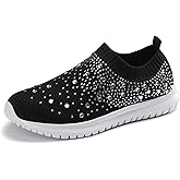 GOSPT Women's Mesh Sport Shoes Rhinestone Glitter Slip On Ballroom Jazz Latin Dance Sock Sneakers