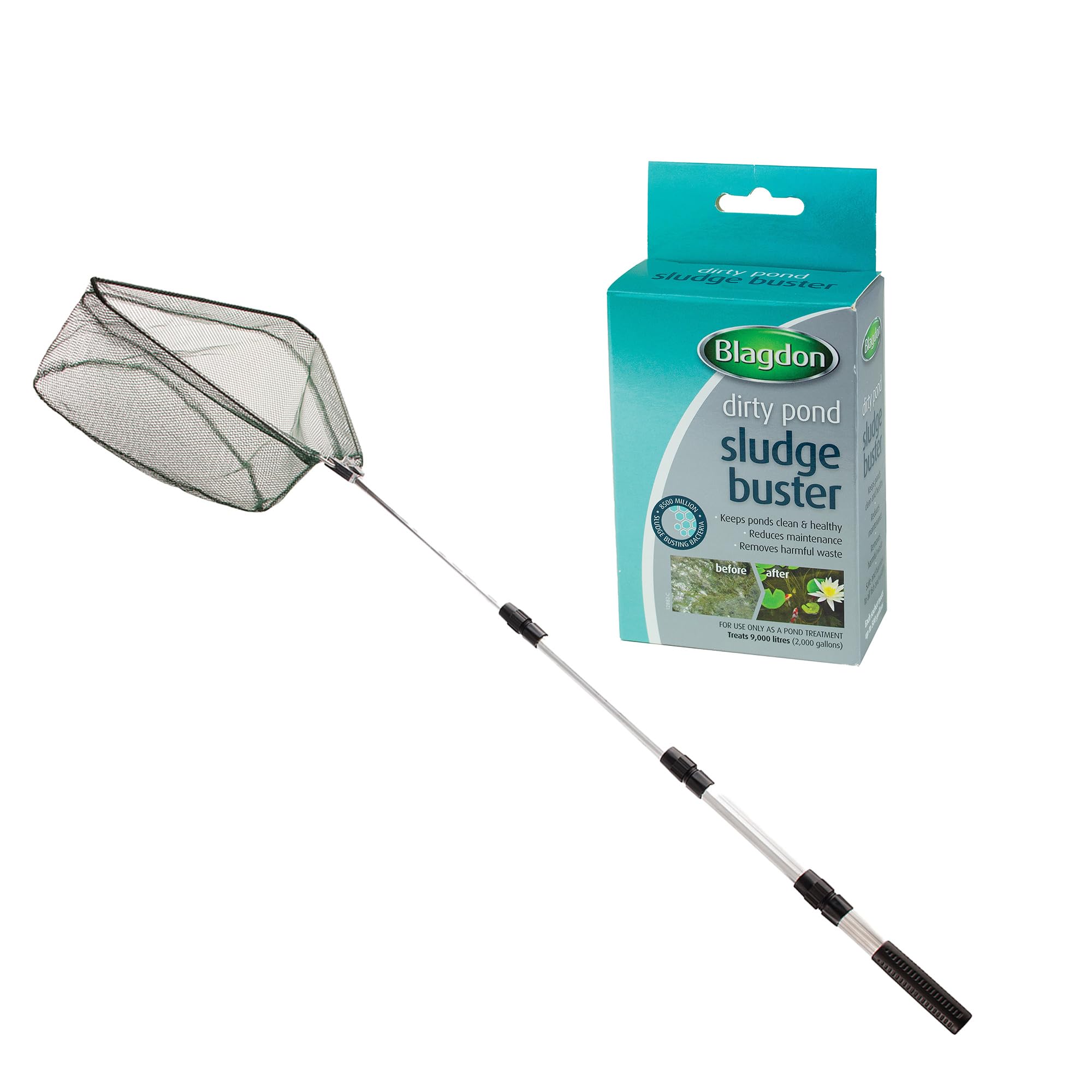 Blagdon 8915 Telescopic Folding Adjustable Pond Fish Fine Mesh Net, Aluminium Pole and Easy-Grip Rubber Handle, Space Saving, Easy Storage, Lock Handle at Desired Length (44cm to 137cm), Green/Black