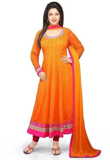 orange colour anarkali