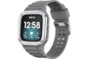 NAHAI Compatible with Fitbit Sense Bands with Case Bumper, TPU Sports Band with Protection Shockproof Case for Fitbit Versa 3/2/1/Lite, Men Women